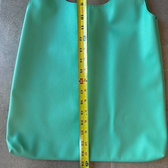 Faux Leather Turquoise Slouchy Tote Bag - Picture 7 of 9